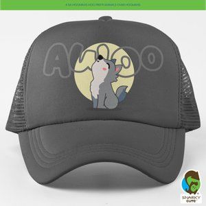 Awoo Wolf Dog Howl Foam Trucker Snapback Cap CHARCOAL DARK GREY